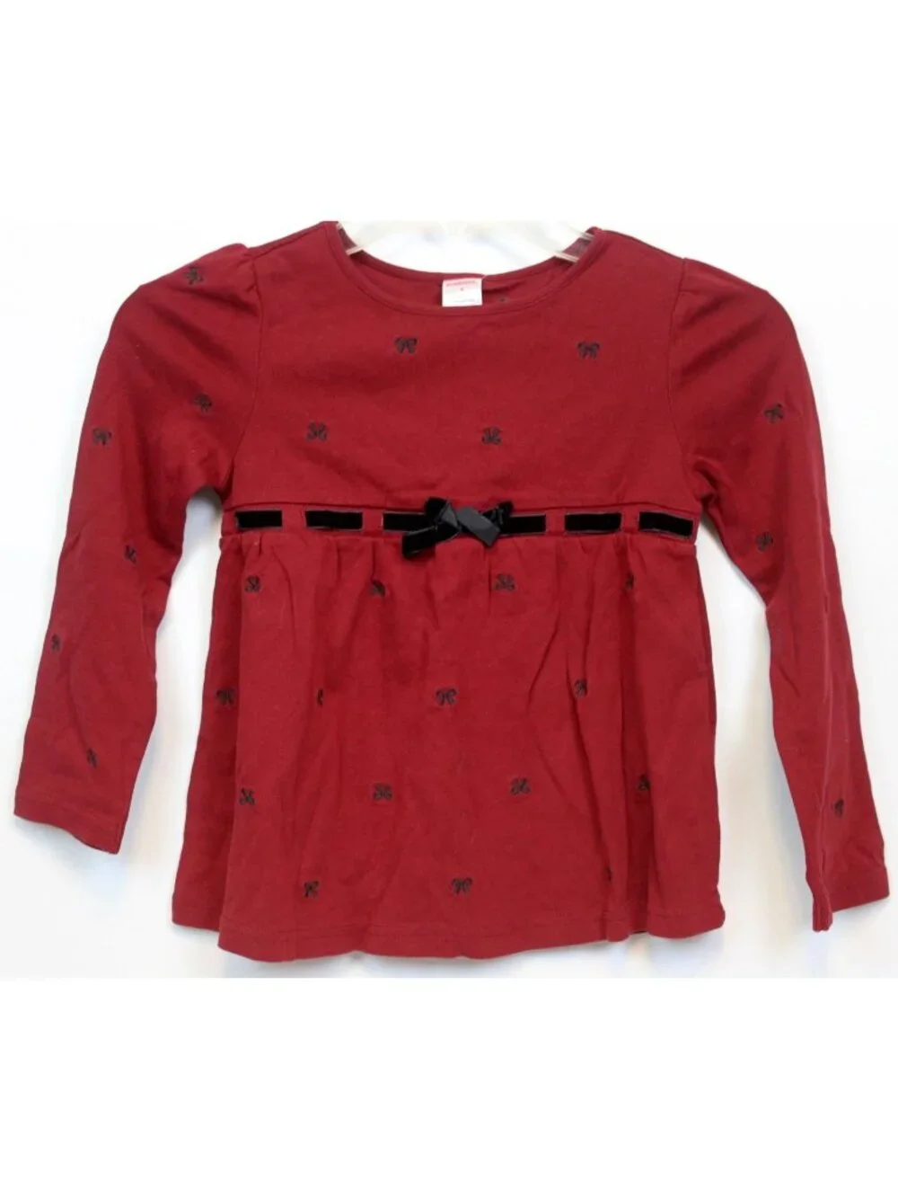 2006 Gymboree Holiday Portrait Red Shirt sz 6 Bows Velvet Ribbon new Xmas Party